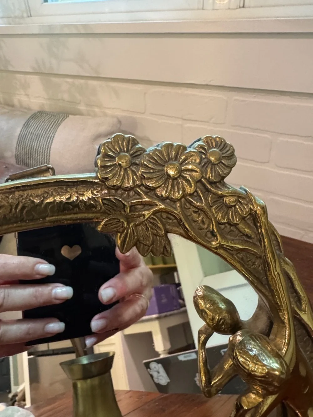 Gold Floral Art Nouveau Round Decorative Wall Mirror